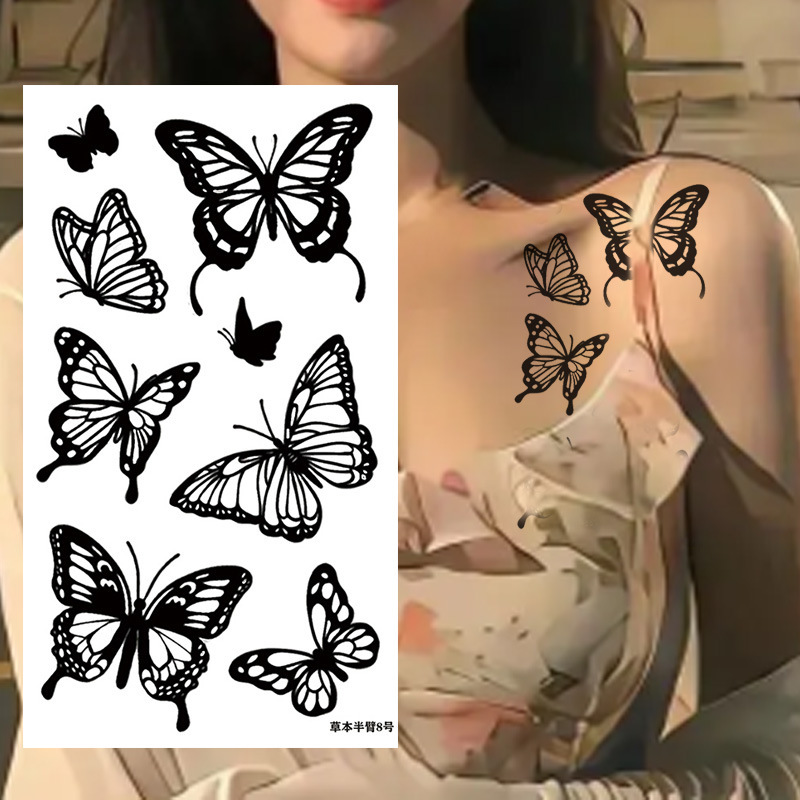 Cross-Border Original Butterfly Herbal Juice Small Fresh Semi-Permanent Tattoo Stickers Waterproof Female Party Temporary Wholesale Stickers