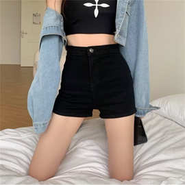 性感辣妹高腰黑色牛仔裤女港风夏季显瘦热裤紧身超短裤女三分裤子