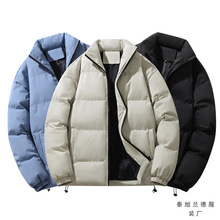2208跨境实体二开秋冬棉衣立领面包服情侣款休闲运动外套纯色棉服