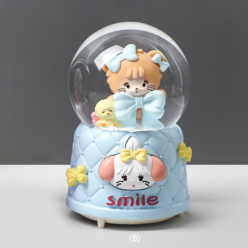 Caja de música de bola de cristal de Kapibala ingenua y linda, adornos de escritorio luminosos, nieve que cae, regalo de cumpleaños para estudiantes y niños