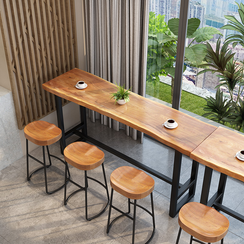Long Small Bar Counter against the Wall Commercial Bar Counter Whole Board Bar Table Table and Chair Combination Balcony Wall High Narrow Table