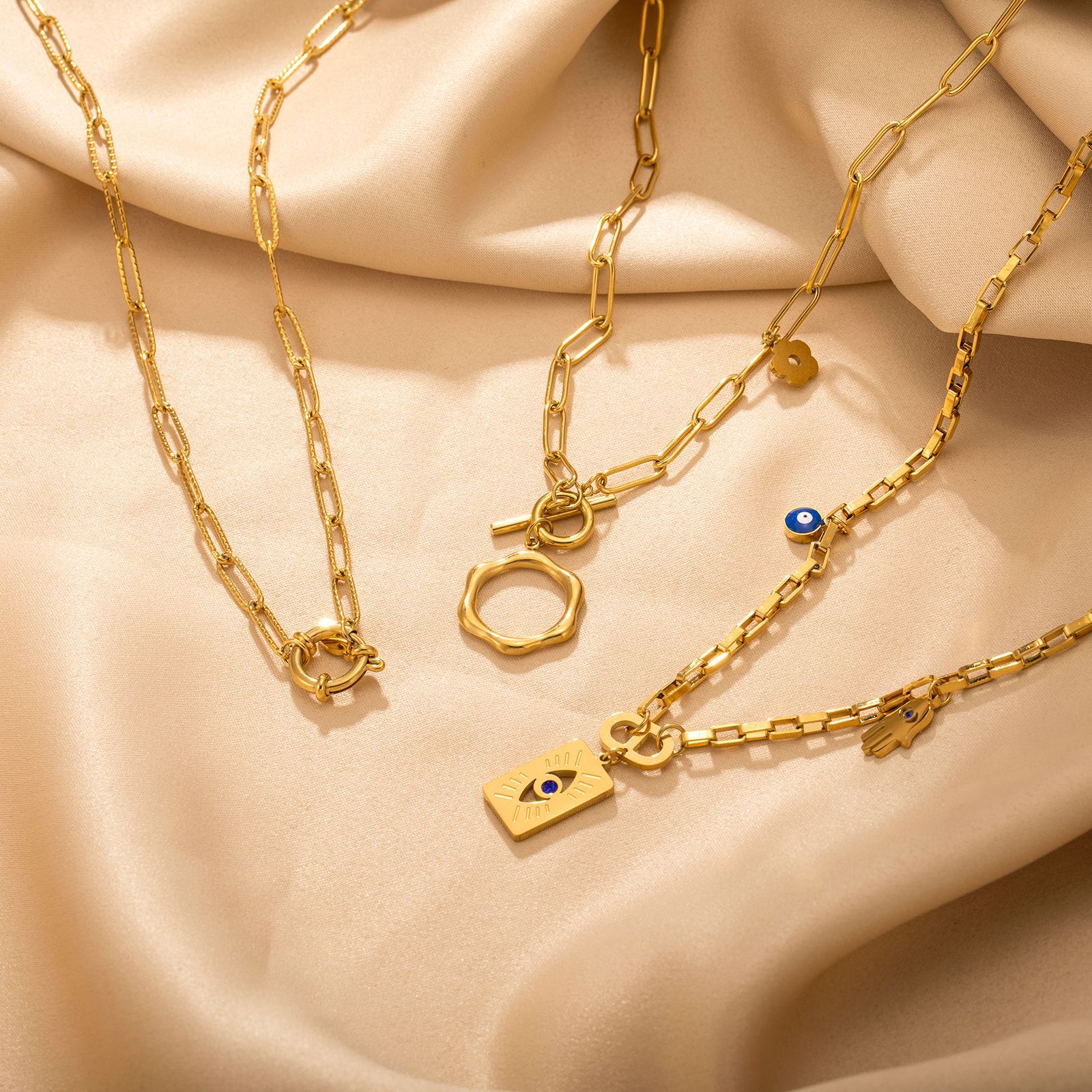 Fashion Devil'S Eye Titanium Steel Gold Plated Necklace_colorza_5