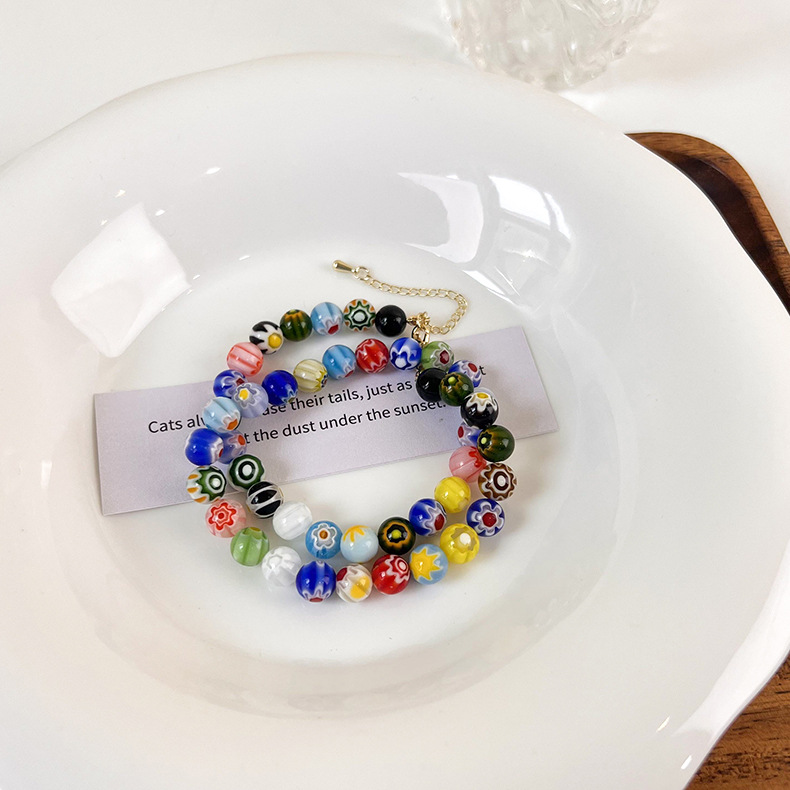 Simple Colorful Glazed Flower Hand-beaded Necklace display picture 3