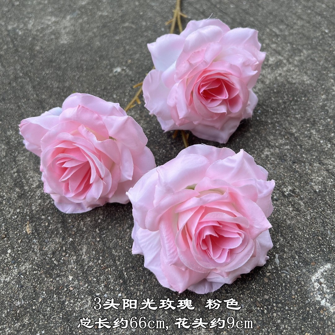 Simulación del Día de San Valentín rosa fabricante 3 sola rama multi-cabeza rosa decoración de la boda flor falsa al por mayor
