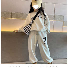 女童早秋长袖卫衣套装2023新款大童字母印花上衣哈伦裤运动两件套