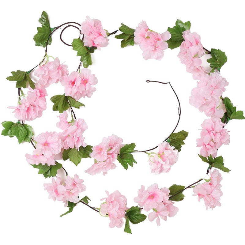 Flor de cerezo artificial tira boda flor artificial hogar Decoración artificial flor Cadena de Orquídea cadena artificial Flor de cereza Flor de seda decorativa