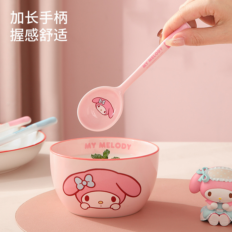 Cuchara de cerámica estilo japonés Sanrio para sopa y comida, linda y estéticamente agradable, especialmente diseñada para niños, hermosa cuchara pequeña, producto original M.