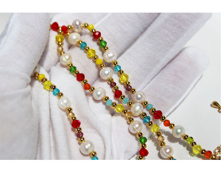 Vacuum Electroplating Bohemian Vacation Style Color Crystal String Beads Clavicle Chain Golden Balls Mixed Freshwater Pearl Necklacepicture2