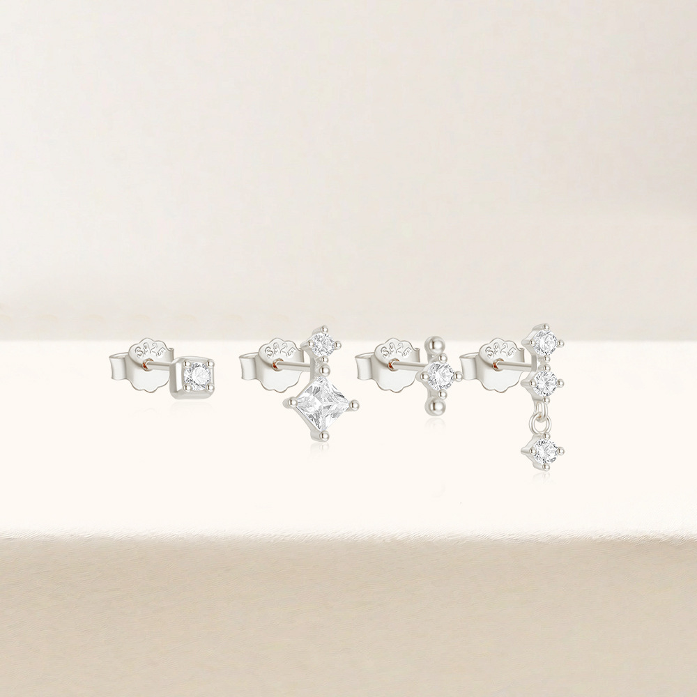 5g Weight 925 Sterling Silver Ear Needle Material Zircon Inlay Material Ear Studs Classification 3 Pieces, 4 Pieces Quantity Holiday, Travel, Daily Occasion 925 Sterling Silver Material Geometric Pattern Women's Gender Plating Design Simple Style Style 3 Pieces 4 Pieces 925 Sterling Silver Zircon Geometric Ear Studs 11