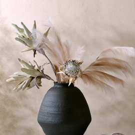 黑色中古侘寂风花盆粗陶干花瓶民宿软装陶罐样板间插花器摆件藕色