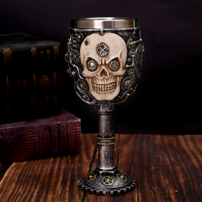 Copas de vino transfronterizas 2025, copa de vino tinto de resina personalizada, copa de bar al por mayor, nueva calavera, acero inoxidable