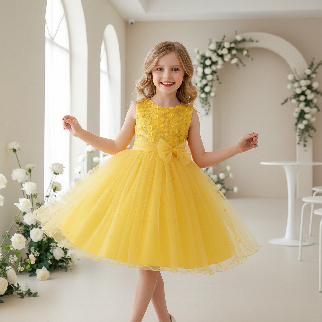Fuente de comercio exterior vestido infantil vestido de princesa vestido sin mangas chaleco vestido de mano con cuentas de tela de tela