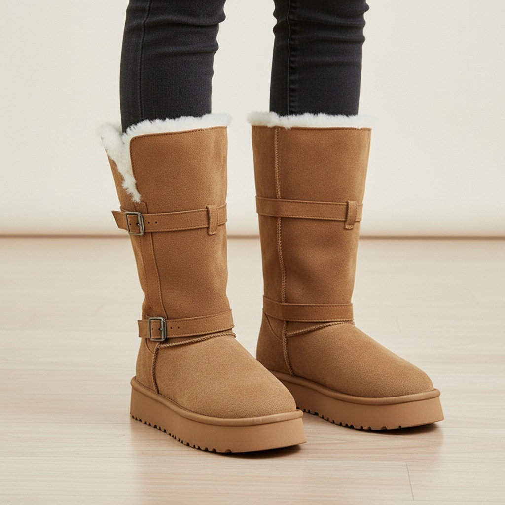 Zapatos de nieve de mujer gris grueso botas de nieve de mujer zapatos de algodón de invierno 2026 nuevo tipo dos botas de nieve de algodón grueso del noreste image 3