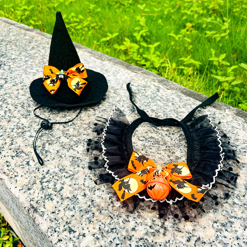 Cross-Border Bundle of New Pet Saliva Towel and Hat Set, Halloween Decoration, Cat Bib, Dog Lace Collar