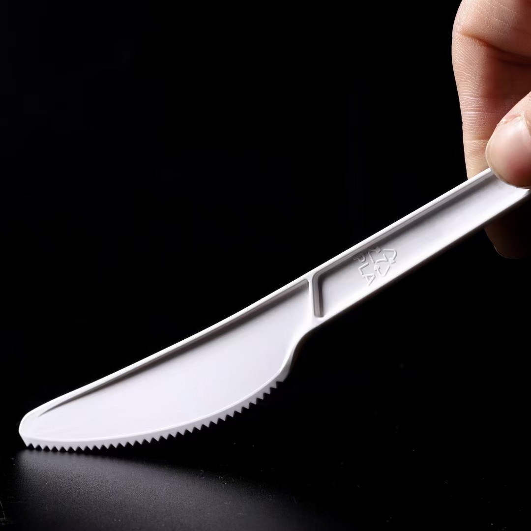 Cuchillo y tenedor desechables de 6,5 pulgadas pla ecológico degradable cuchillo y tenedor cucharas frutas occidentales para llevar fábrica directa