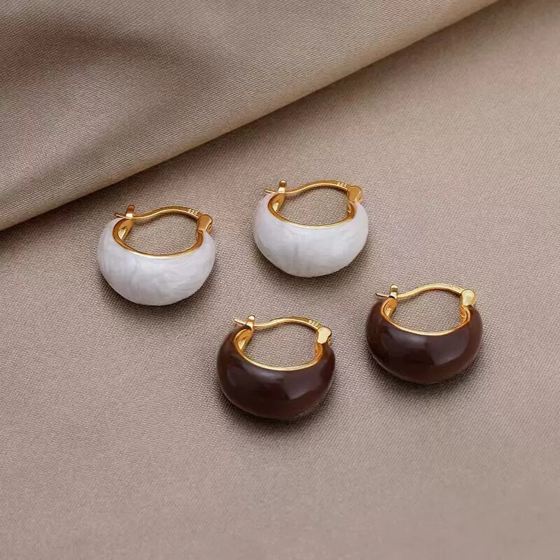 New Retro Cool Earrings Maillard Fashionable Earrings Niche Design Simple Light Luxury Earrings