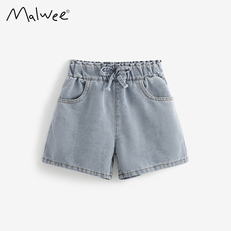Cross-border Malwee jeans para niñas, ropa de verano, nuevos pantalones cortos de cintura elástica para niños pequeños y medianos en Europa y América