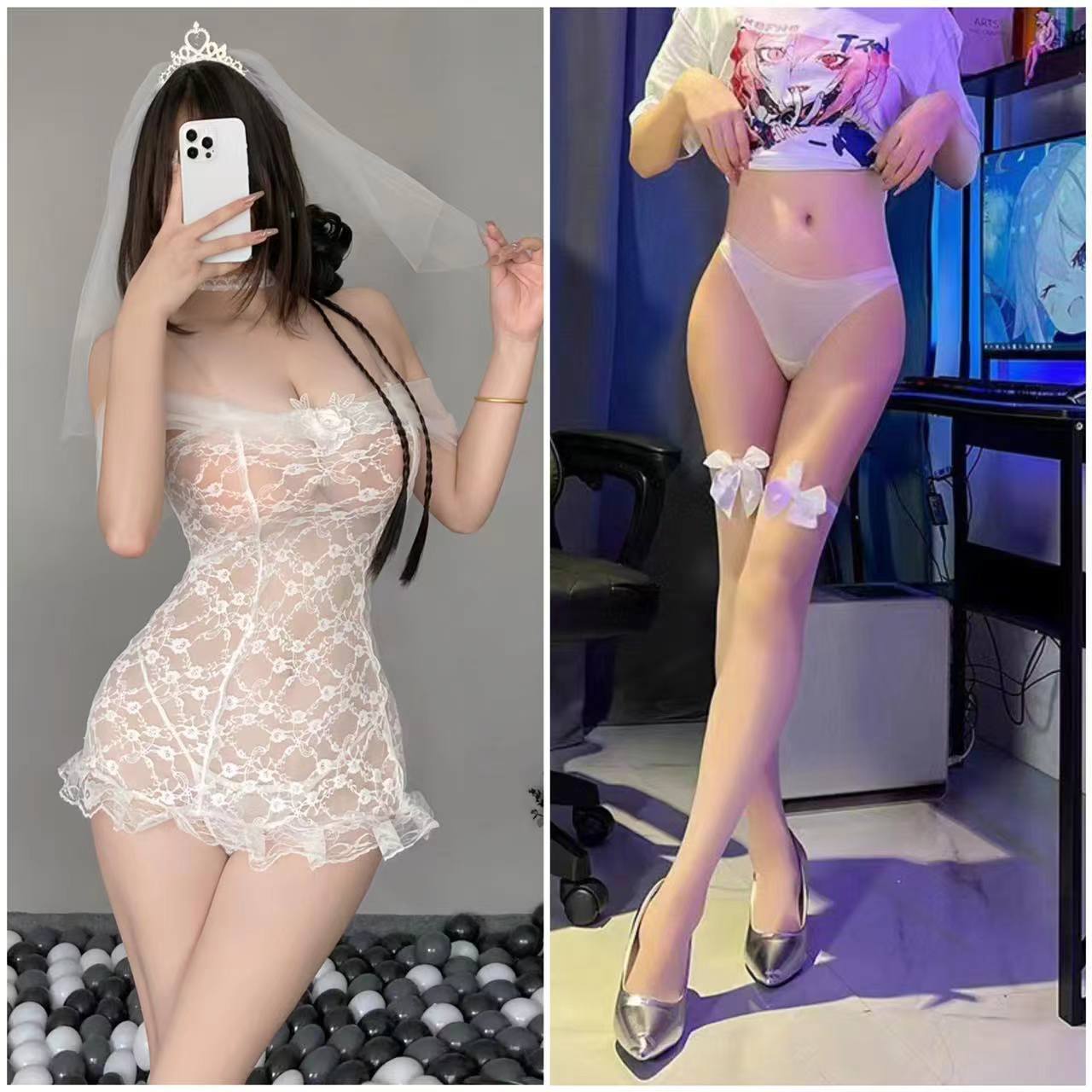 신부 세트 흰색 나비 양말