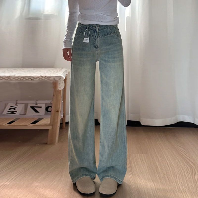 Light Blue Wide-Leg Jeans for Women Plus Size, New Spring/Summer High-Waisted Design, Large Size, Drapey, Loose Straight-Leg Pants Light Blue Wide-Leg Jeans for Women Plus Size, New Spring/Summer High-Waisted Design, Large Size, Drapey, Loose Straight-Leg Pants