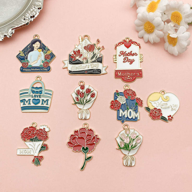 Cross border new mother's day rose bouquet mom letter card pendant pendant diy handmade necklace keychain accessories Cross border new mother's day rose bouquet mom letter card pendant pendant diy handmade necklace keychain accessories