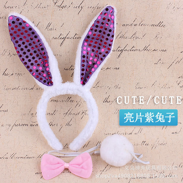 Tocado de rendimiento animal tocado de conejo accesorios lindo pequeño conejo blanco oreja diadema pajarita cola conjunto de tres piezas