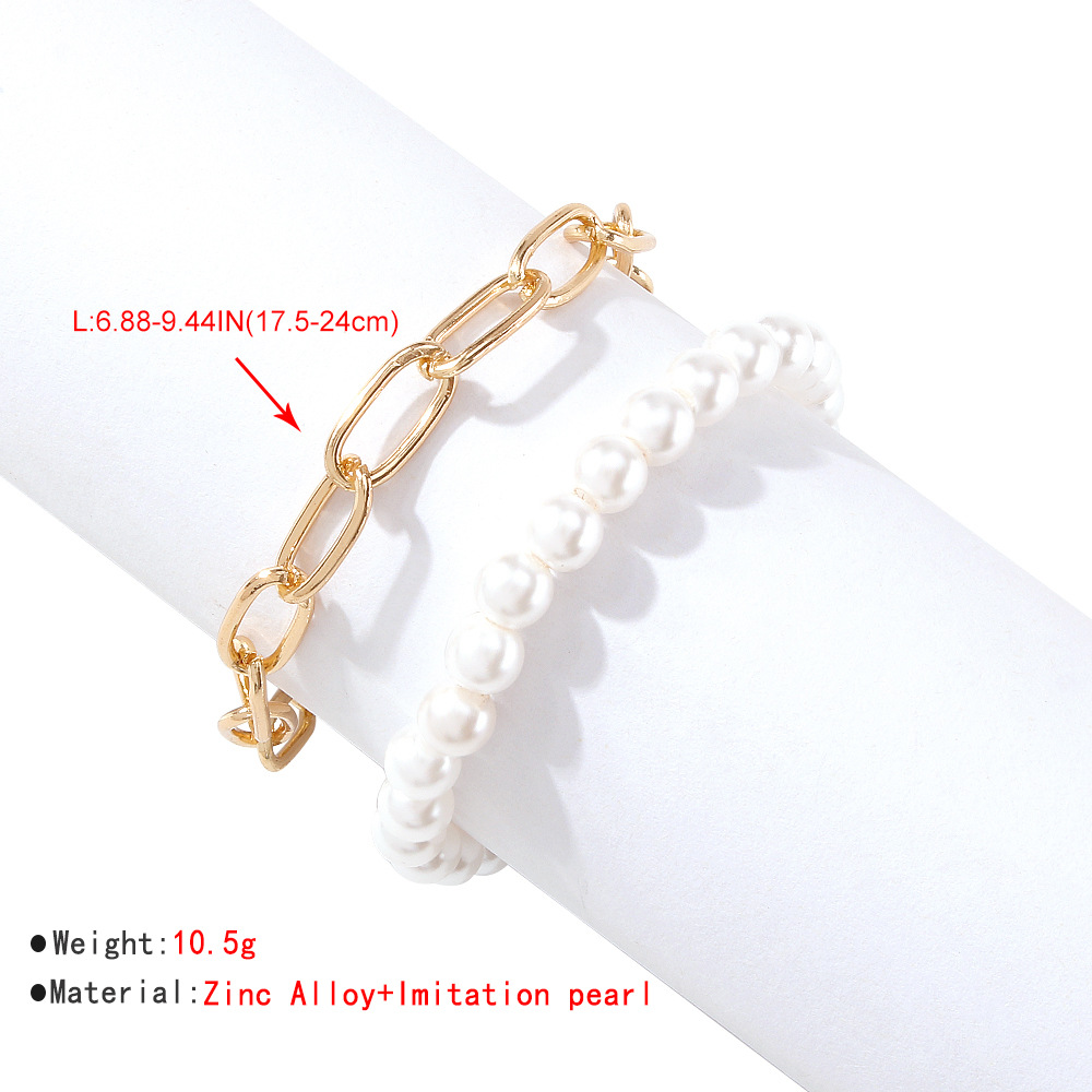 B1446 Cross-border Fashion Ornament Metal Chain Imitation Pearl Bracelet Simple Retro Elegance And Creativity Double-layer Bracelet display picture 4