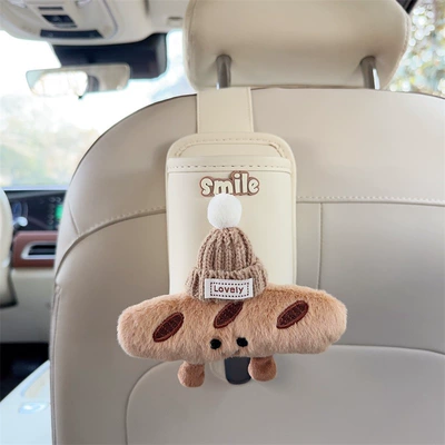 Car cup holder/beverage holder front and rear seat cup - off-white-leather-cup-holder-with-hook-and-hot-dog-brown-hat