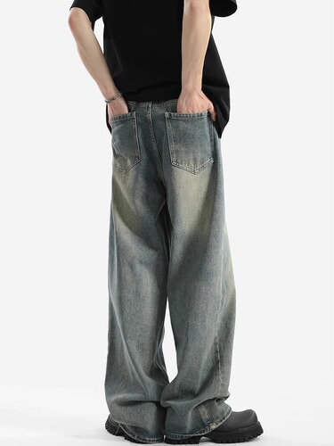 Vintage American Washed Droopy Cleanfit Men's Streetwear Loose Straight Leg Wide Pants