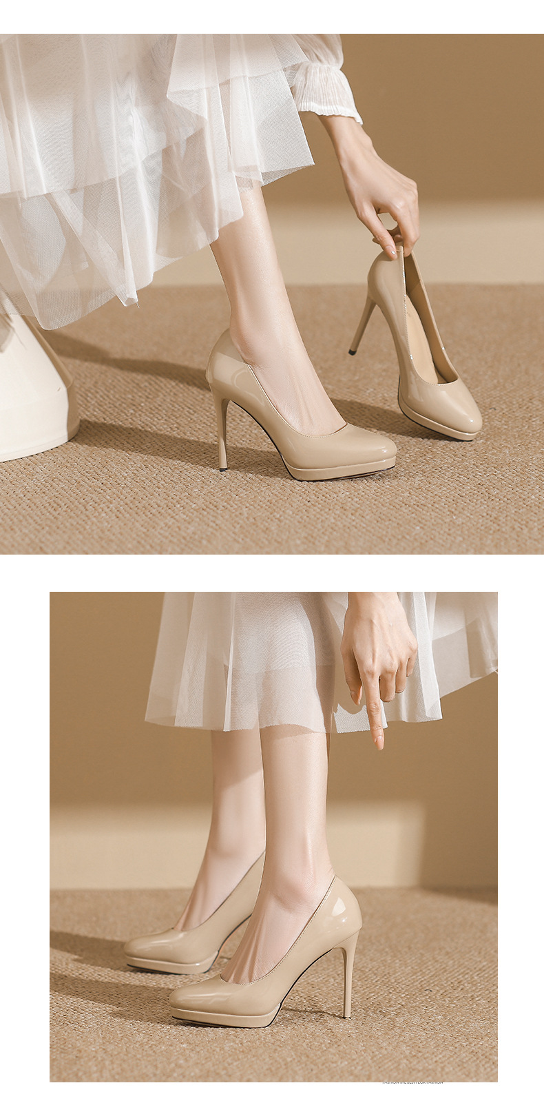 Giày cao gót nữ mũi nhọn gót 12 cm đế chống thấm nước — Màu nude-12cm chi tiết 5