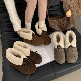 小土豆增高厚底圆头雪地靴女翻领系带丑萌勃肯短靴加绒保暖毛毛鞋