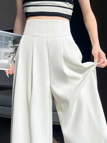 2025 new spring and summer new high-waist suit, wide-leg pants, sling-feeling casual mopping pants, abdominal pants,