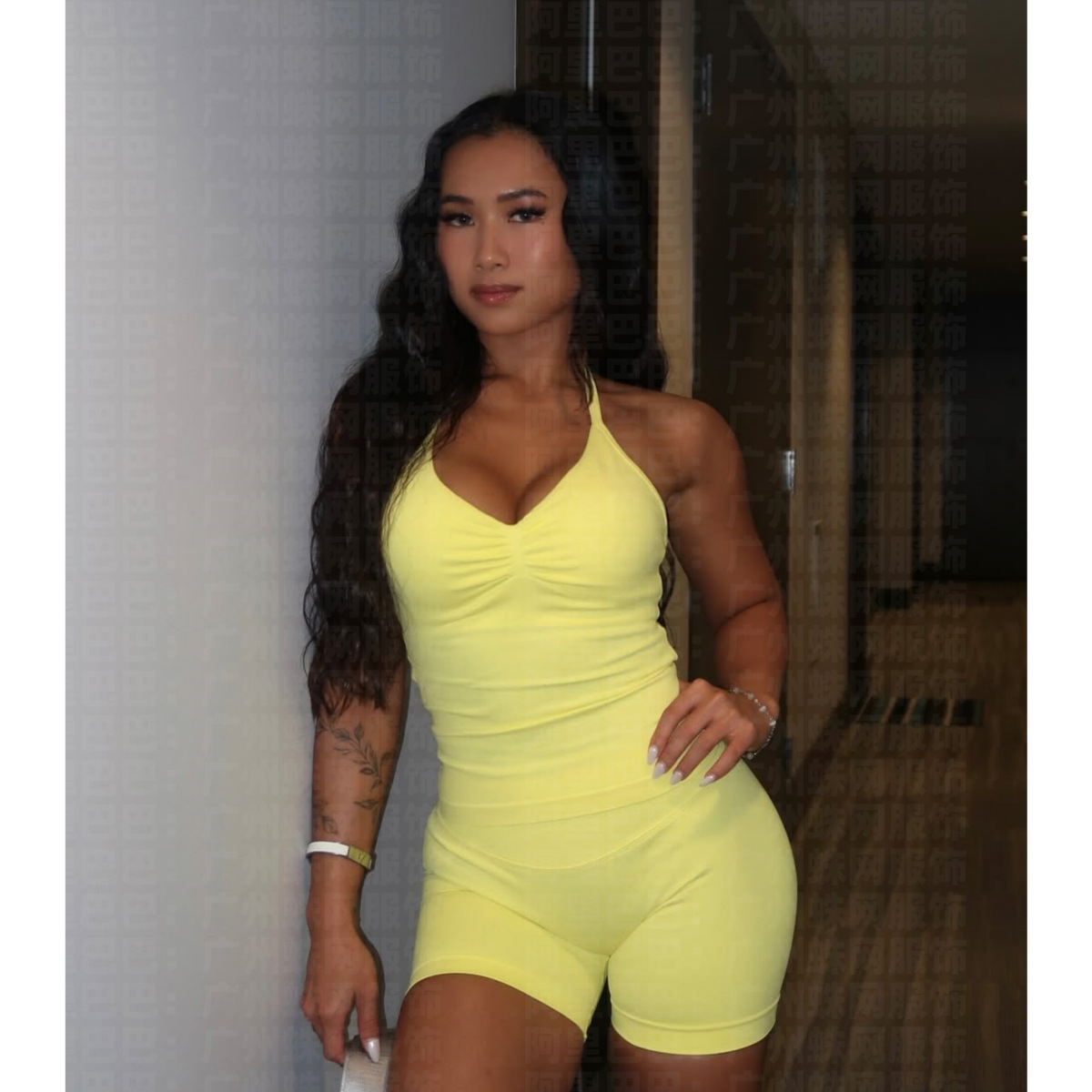 네온 옐로우(롱 홀터넥)