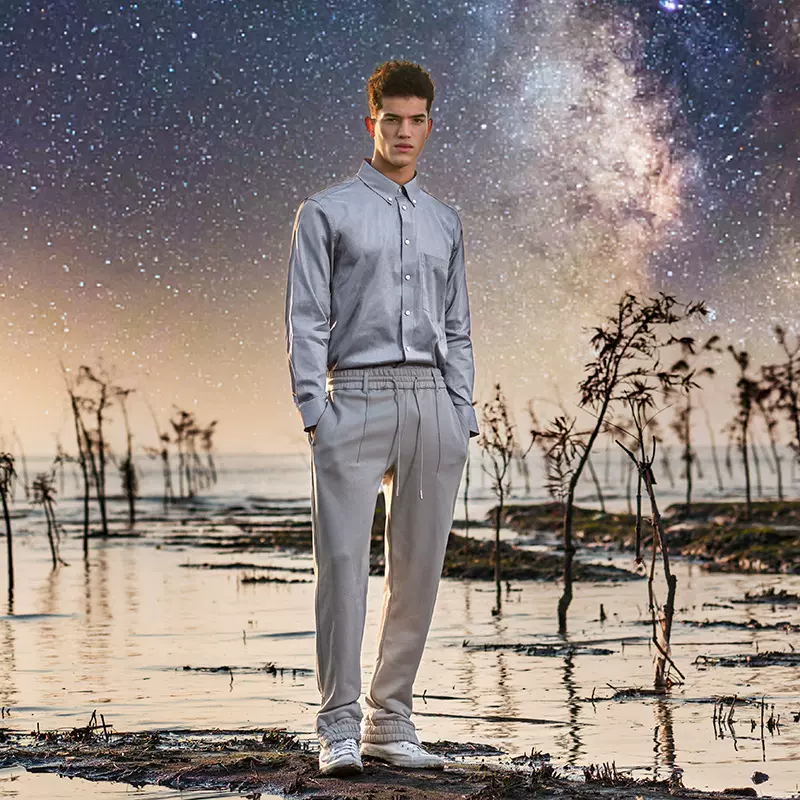 JH男装2024新款长袖衬衫商务休闲男士口袋衬衣四季款运动修身上衣