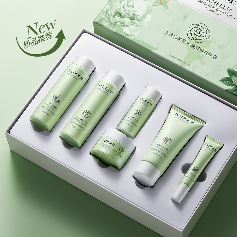 Shangduo Camellia refrescante y relajante set de seis piezas para hidratar, humectar y rejuvenecer la piel, para mejorar la belleza de la piel.