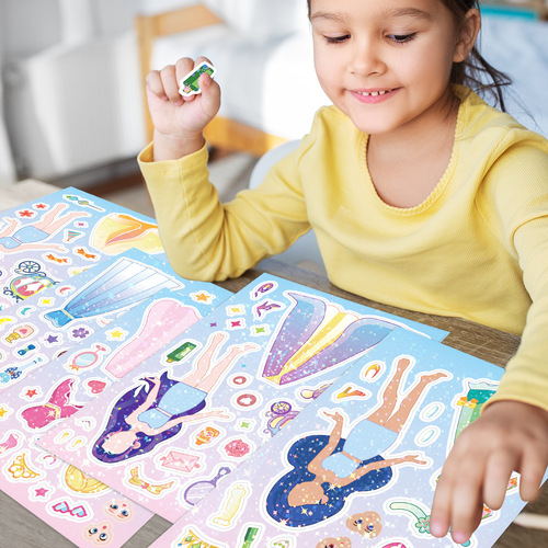 Princess Fairy Tale Face Swap Sticker Set of 8 Cute Colorful Notebook Dress-Up Stickers Cartoon Girl Puzzle Stickers