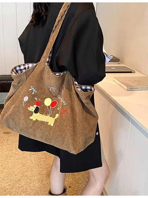 Cute capacious demi-season one-shoulder bag, shoulder bag, with embroidery