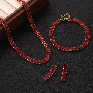 European and American style retro color zircon inlaid non-fading necklace chain high-grade solid color bracelet jewelry suit women