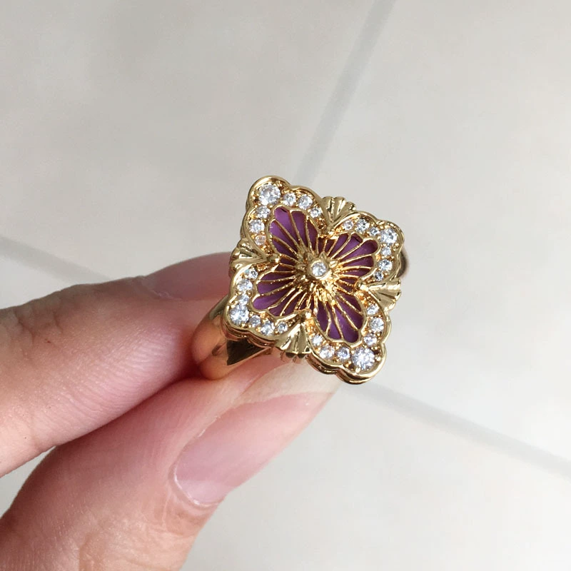 Quality ring, matte enamel, jewelry, four-leaf clover