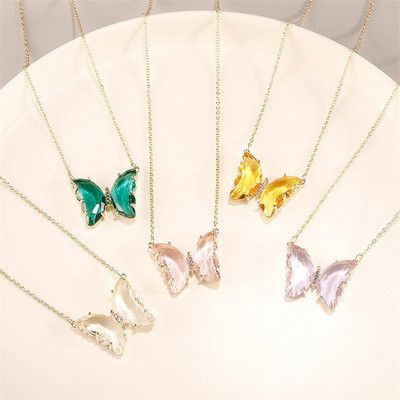  glass crystal butterfly necklace Han Guochao fairy maiden dream her red collar bone chain necklace