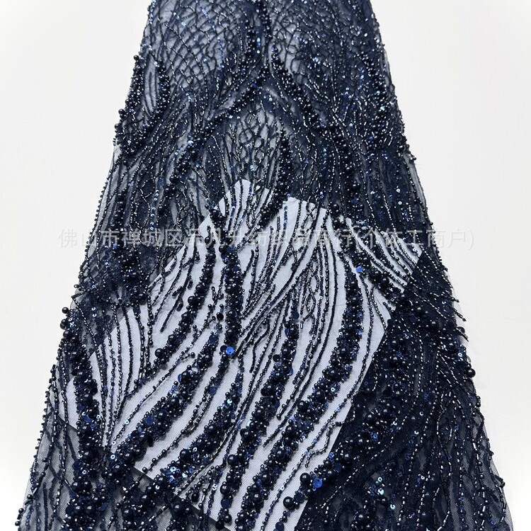 Caña, hierba de agua, tela de malla de perlas, cuentas hechas a mano, ropa de brindis, tela de vestido de noche