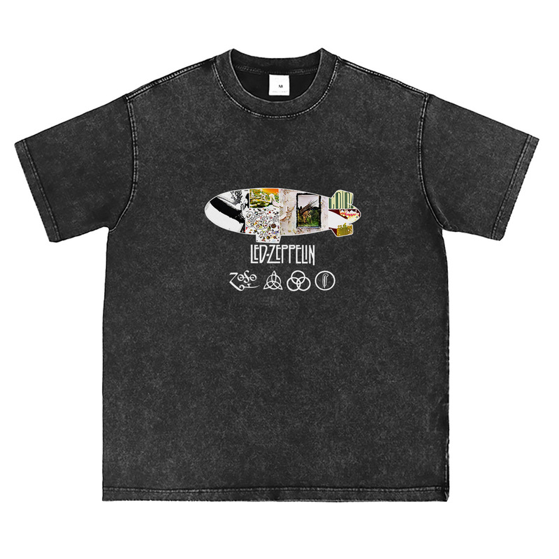 Led Zeppelin Band Washed Old Gray Retro American Street Rock Vest Without Long and Short Sleeve T-Shirt