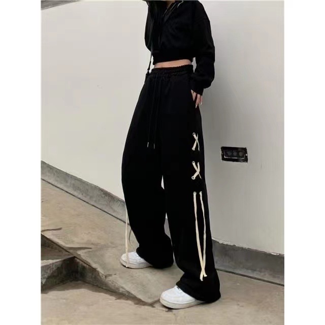 ジャズダンスジャズデザイン感ズボン高腰広脚ズボン女性夏の小柄なストラップ欧米hiphop衛ズボン|undefined