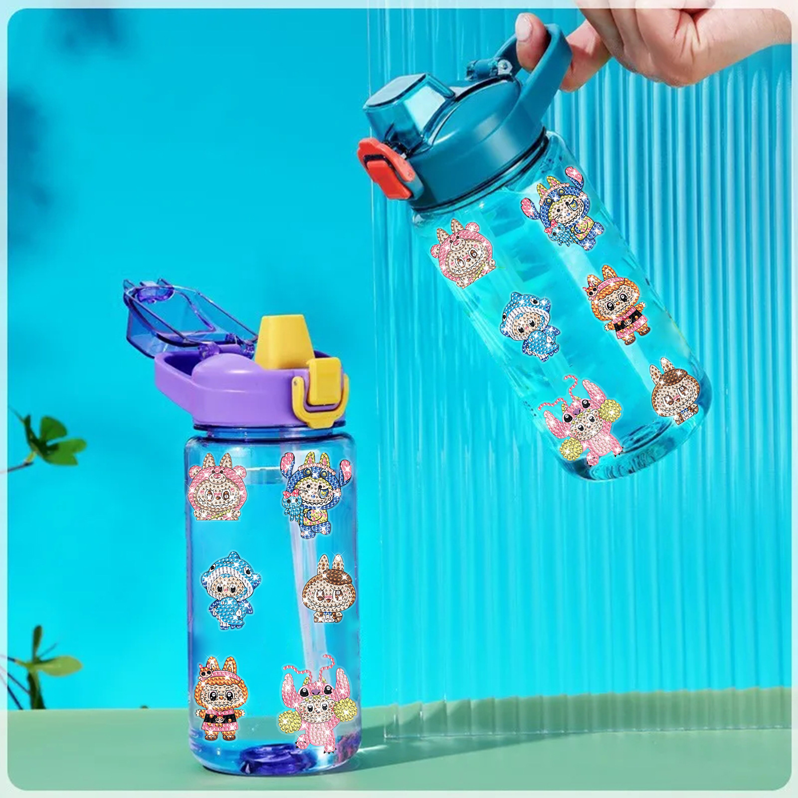 Estilo explosivo transfronterizo Pegatinas de taza de agua Labubu Pegatinas de piedra de diamantes Pegatinas gratis Pegatinas de bricolaje para niños Ladrillo hecho a mano Pintura de piedra al por mayor
