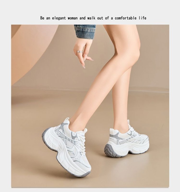 Versatile Women's White Trainers Thick Sole Height Increasing_voghion.com
