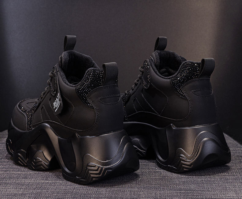 Giày sneaker nữ đế dày chunky tăng chiều cao ẩn dây buộc thời trang — M2983 lớp lót đơn màu nâu, M2983-1 plus nâu nhung, M2983-1 plus nhung xám, M2983 lớp lót đơn màu xám chi tiết 14