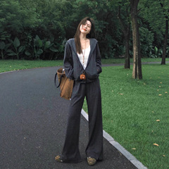 早秋韩系运动套装女2025新款宽松显瘦减龄连帽卫衣阔腿裤两件套