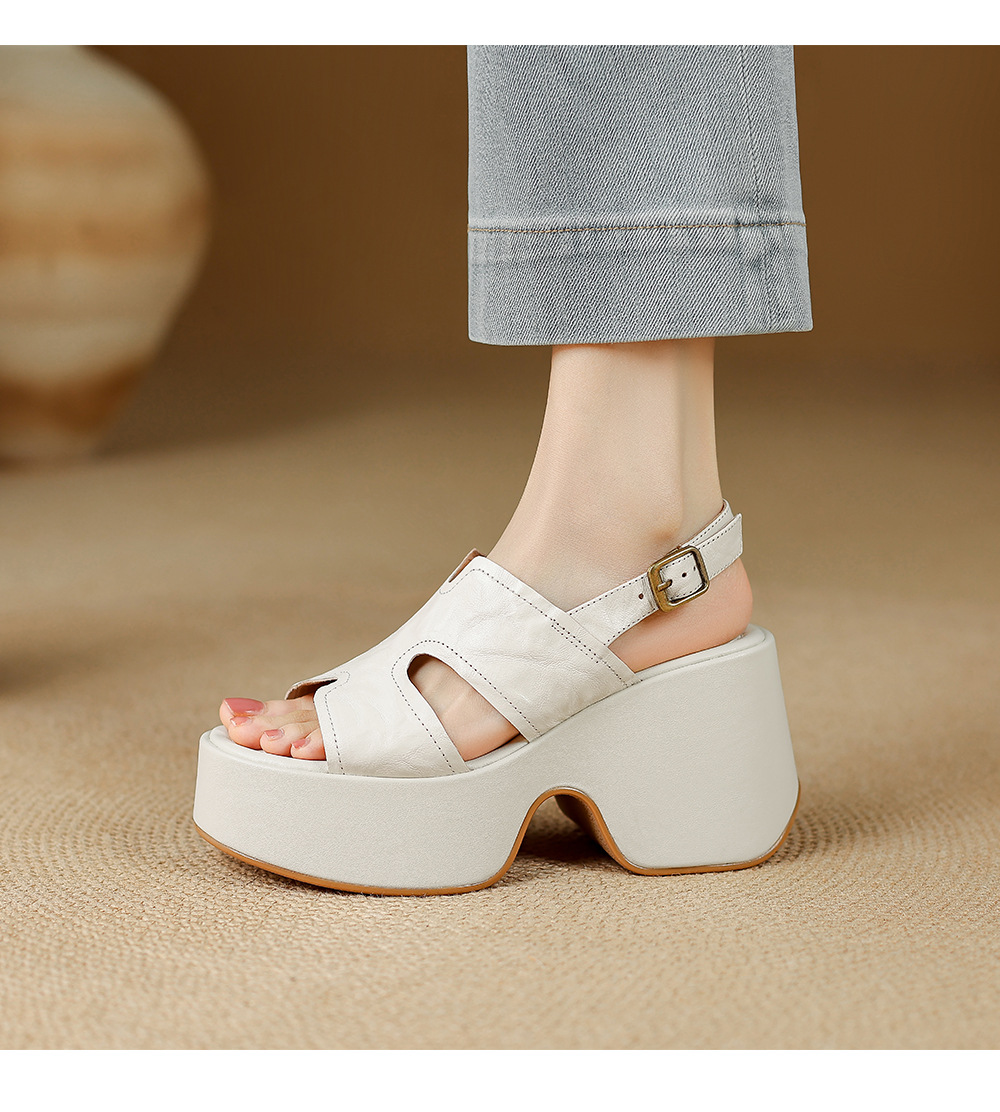 Sandal nữ da cừu mềm đế xuồng cao gót quai chéo hở mũi — màu đen, màu trắng ngà chi tiết 8