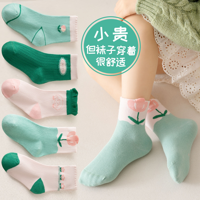 女童棉襪子立體花朵中筒襪日系中大童襪少女公主襪秋冬款兒童襪子