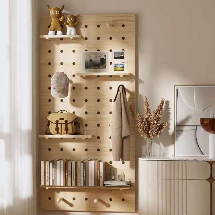 实木洞洞板现代简约墙面置物架壁挂式搁板创意家居收纳厂家直销