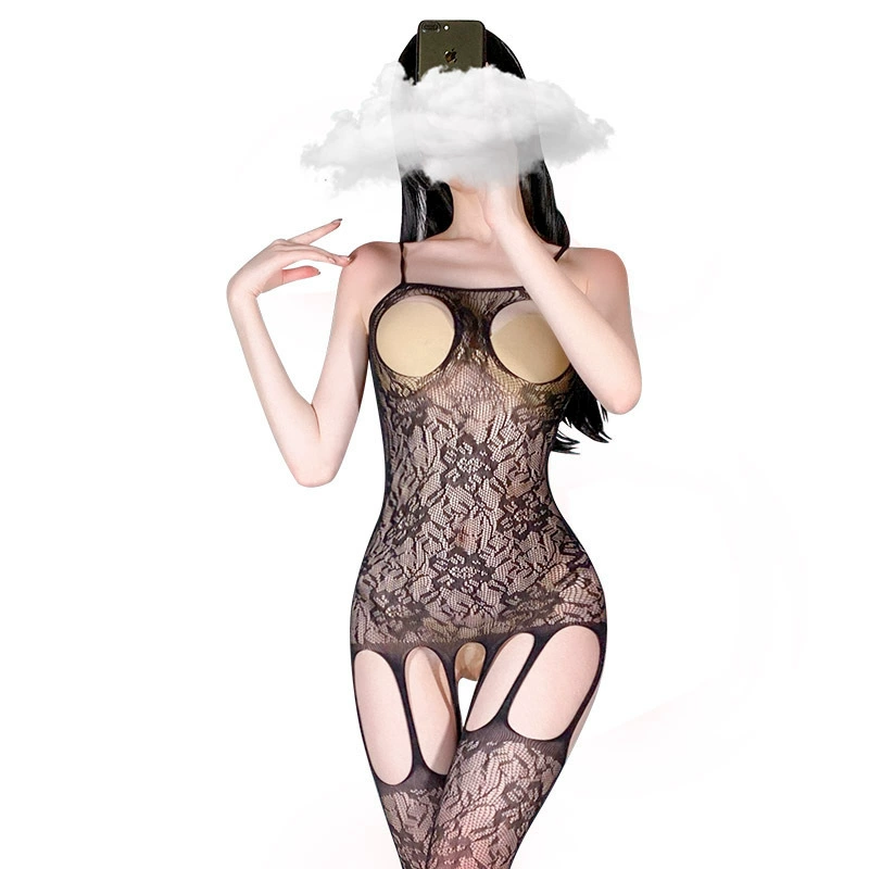 霏慕Sexy underwear for women's seductive mesh jacquard suspender open-stage sexy one-piece socks for sexy stockings 7537
